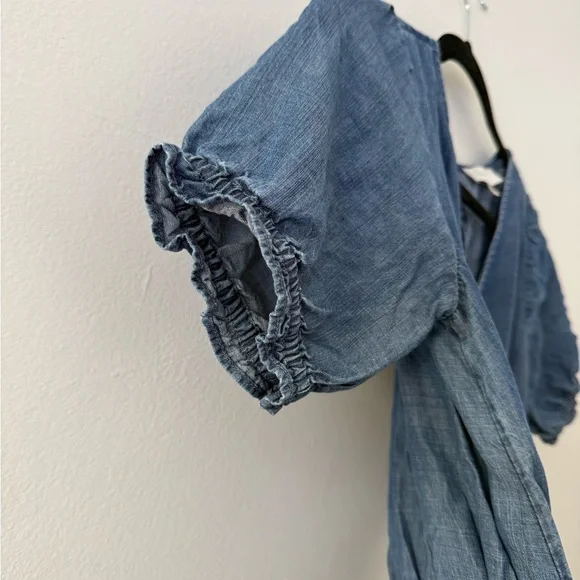 Lightweight Chambray Jumpsuit Tie-Waist Wide Leg Loft Size XS Denim Minimalist - Picture 6 of 11